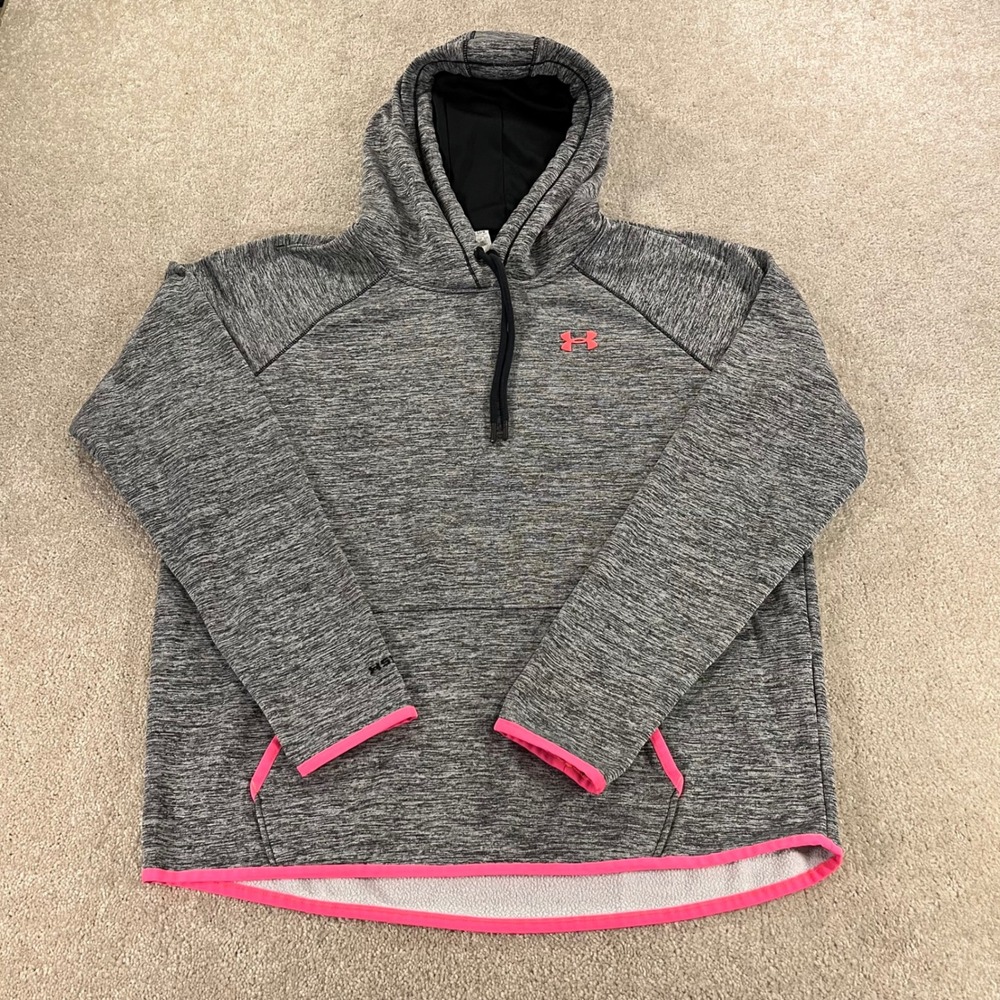 Under‎ Armour Hoodie Womens Large Gray Pink ColdGear Space Dye Pullover